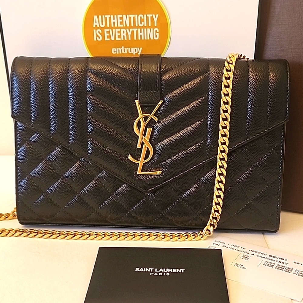 Saint Laurent YSL Envelope Crossbody WOC Bag Clutch Triquilt Grained Leather - Picture 16 of 16
